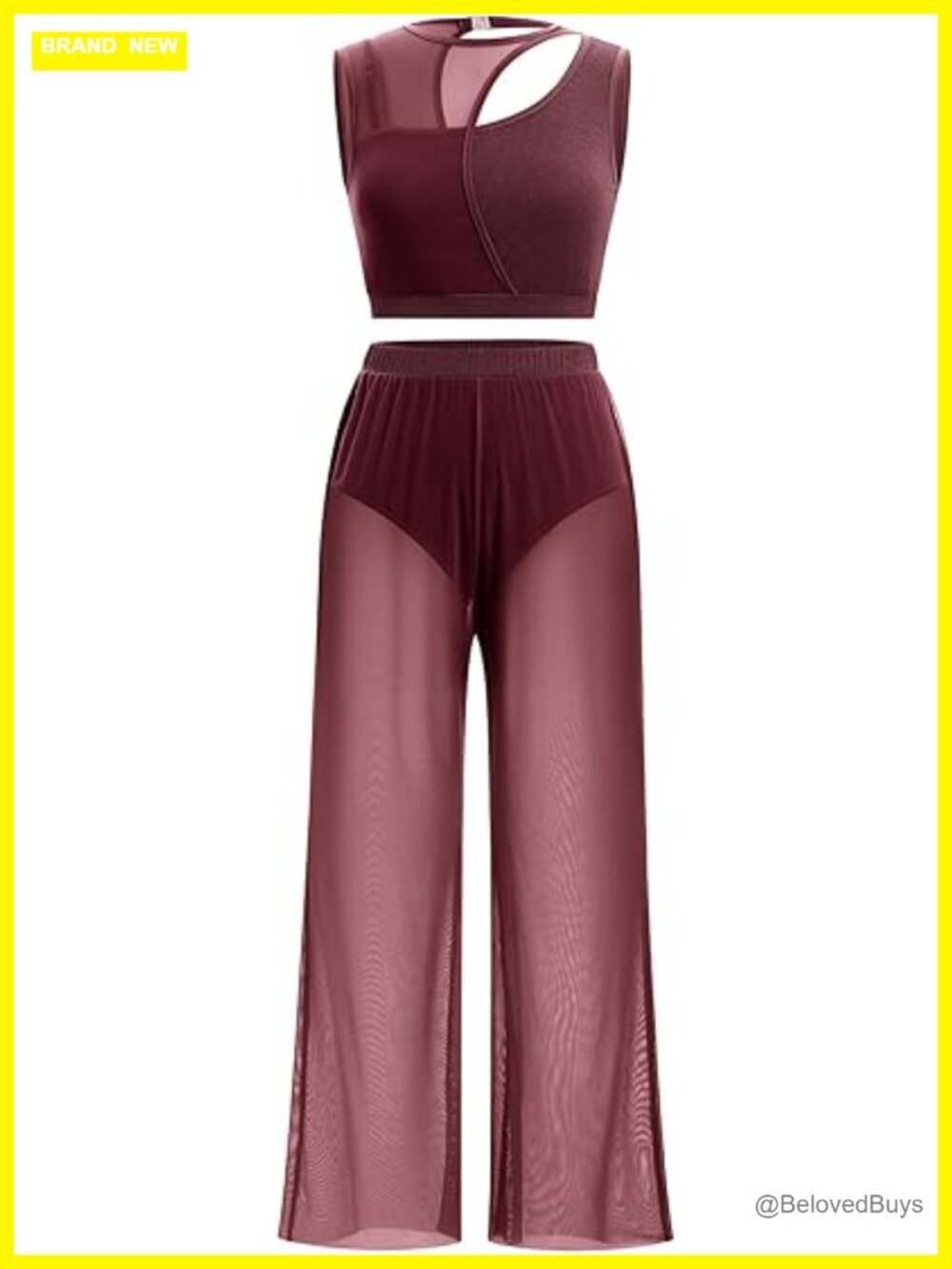 Lyrical Dance Dress Cutout Crop Top Mesh Sheer Pants 2PCS Ballet Outfits